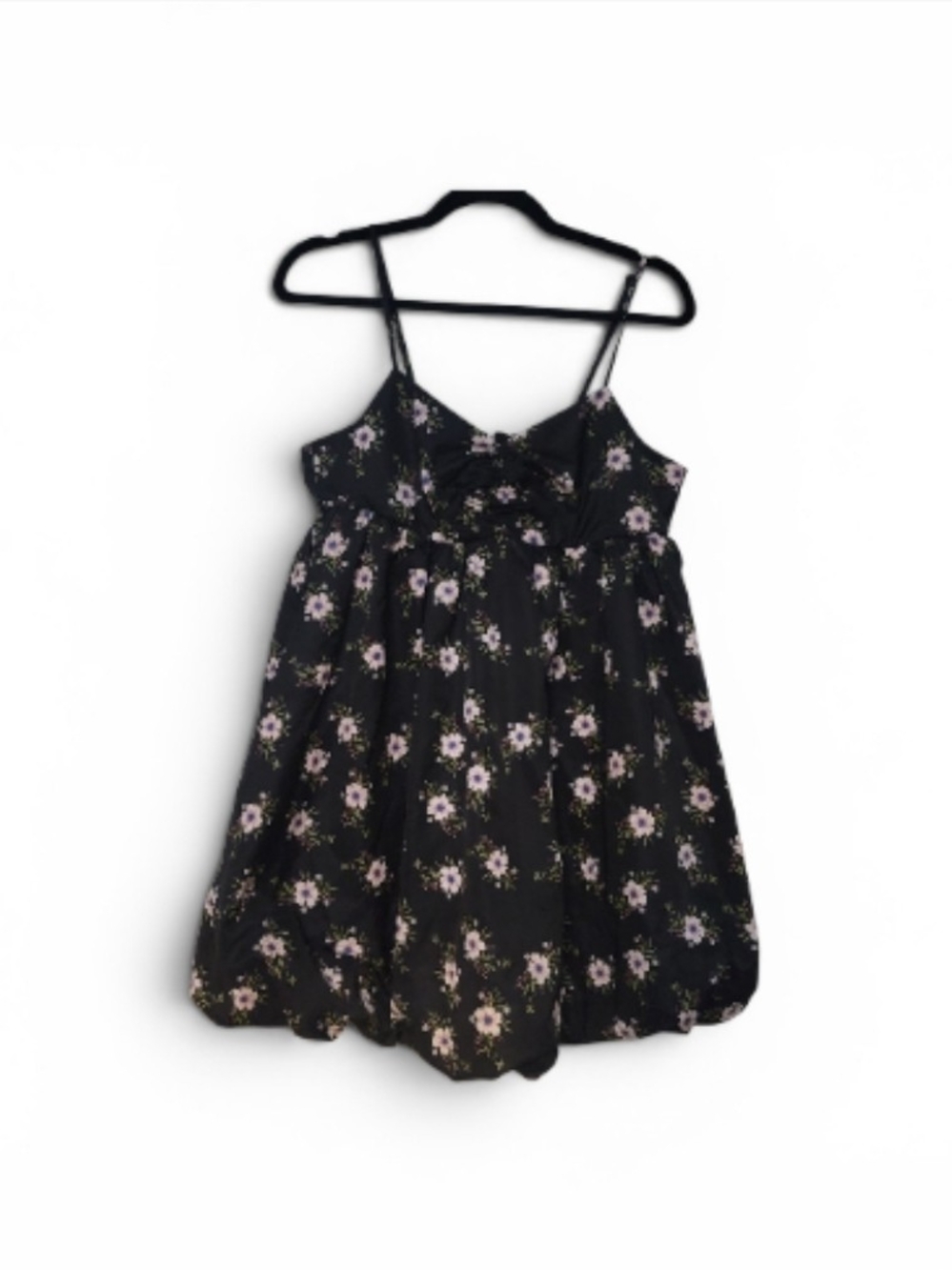Free People Black Spaghetti-Strap Floral Bubble-Hem Mini Dress